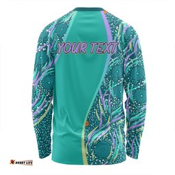 Amazing Aussie Australia Aboriginal Custom Turquoise Dot Dreamtime Long Sleeve T-shirt