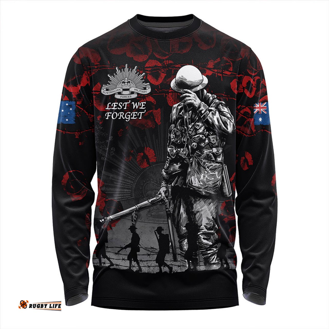 Amazing Aussie Australia Anzac Day Poppy Pride Honoring The Fallen Long Sleeve T-shirt