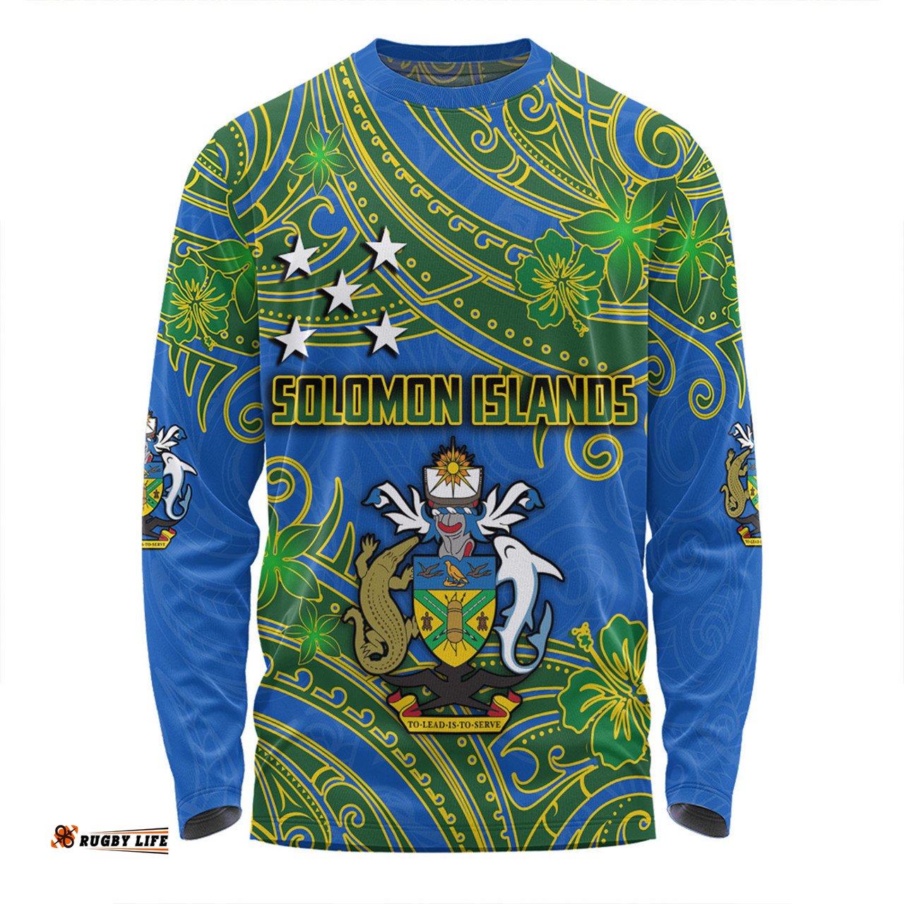 Amazing Aussie Australia South Sea Islanders Solomon Islands Symbol In Polynesian Patterns With Tropical Flowers Style Long Sleeve T-shirt