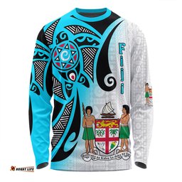 Australia  South Sea Islanders Long Sleeve T-shirt - Fiji With Polynesian Tapa Patterns And Coat Of Arms Symbol Long Sleeve T-shirt