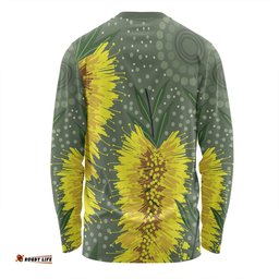 Amazing Aussie Australia Aboriginal Yellow Bottle Brush Flora In Aboriginal Painting Long Sleeve T-shirt