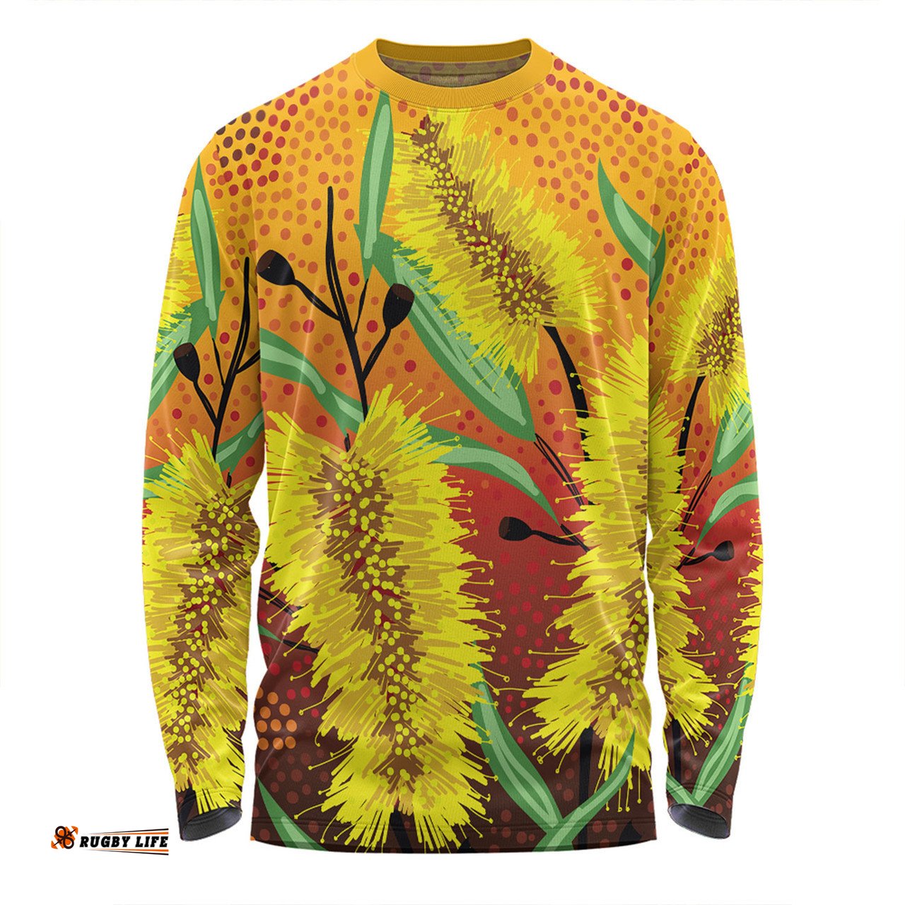 Amazing Aussie Australia Aboriginal Aboriginal Art Of Yellow Bottle Brush Plant Long Sleeve T-shirt