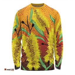 Amazing Aussie Australia Aboriginal Aboriginal Art Of Yellow Bottle Brush Plant Long Sleeve T-shirt
