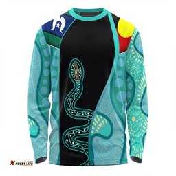 Australia Aboriginal Custom Long Sleeve T-shirt - Turquoise Indigenous Rainbow Serpent Inspired Long Sleeve T-shirt