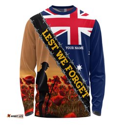 Australia Long Sleeve T-shirt Custom Anzac Day Let We Forget Barbed Wire