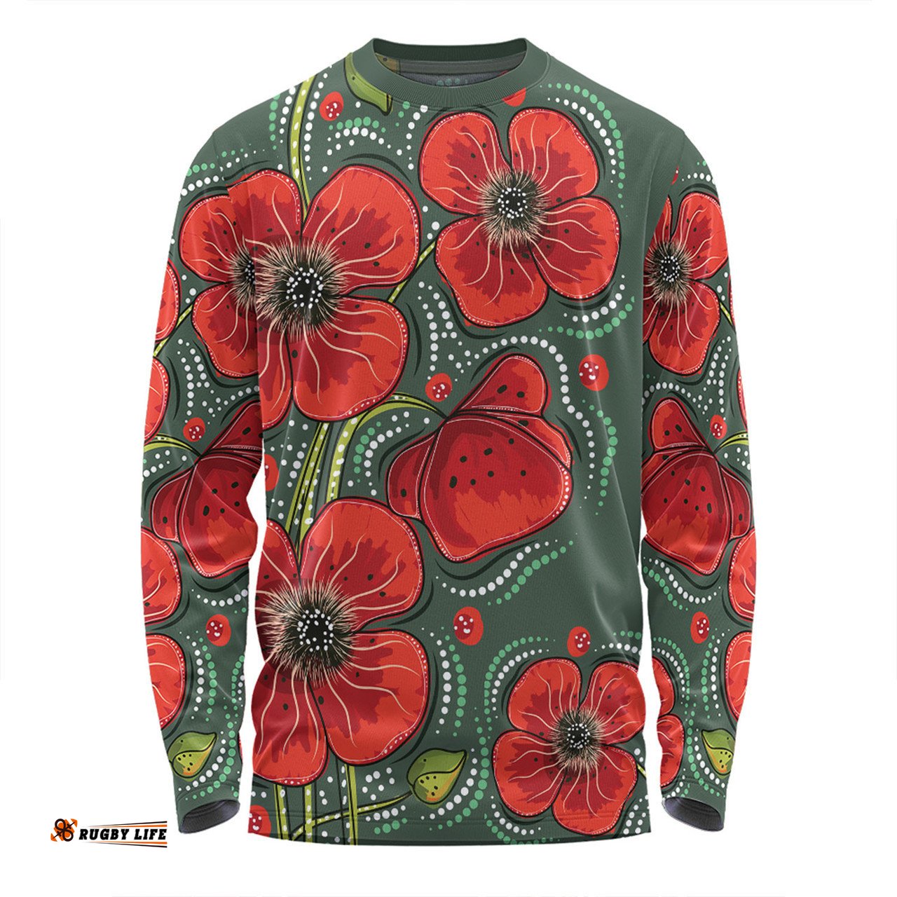 Amazing Aussie Australia Aboriginal Aboriginal Style Australian Poppy Flower Background Long Sleeve T-shirt