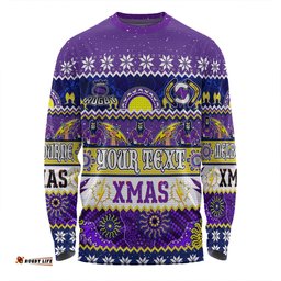 Melbourne Storm Christmas Aboriginal Custom Long Sleeve T-shirt - Indigenous Knitted Ugly Xmas Style Long Sleeve T-shirt