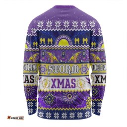 Melbourne Storm Christmas Aboriginal Custom Long Sleeve T-shirt - Indigenous Knitted Ugly Xmas Style Long Sleeve T-shirt