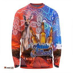 Amazing Aussie Australia Kangaroo Aboriginal Camping Custom Aussie Outback Camping with Beer Long Sleeve T-shirt