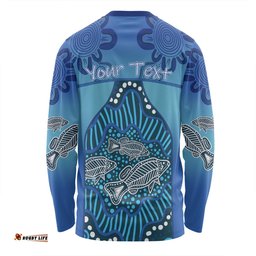 Amazing Aussie Australia Aboriginal Custom Blue Aboriginal Dot With Fish Long Sleeve T-shirt