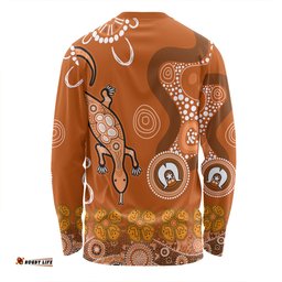 Australia Goanna Aboriginal Long Sleeve T-shirt - Indigenous Dot Goanna (Orange) Long Sleeve T-shirt