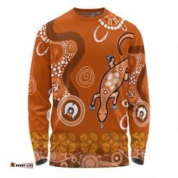 Australia Goanna Aboriginal Long Sleeve T-shirt - Indigenous Dot Goanna (Orange) Long Sleeve T-shirt