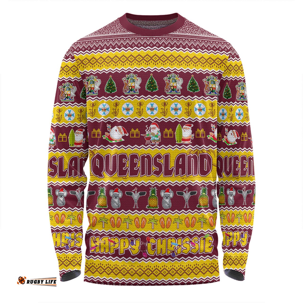 Queensland Christmas Custom Long Sleeve T-shirt - Happy Chrissie Ugly Style Long Sleeve T-shirt