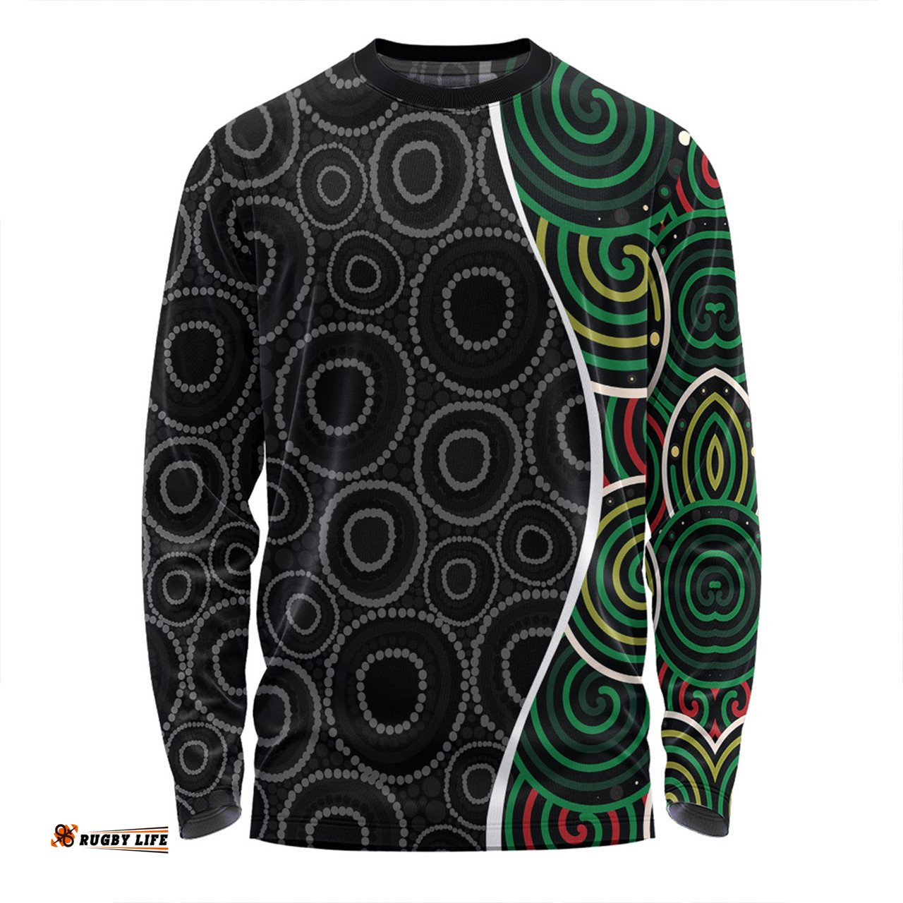 Amazing Aussie Australia Aboriginal Green Dot Art Circle Pattern From Aboriginal Art Long Sleeve T-shirt