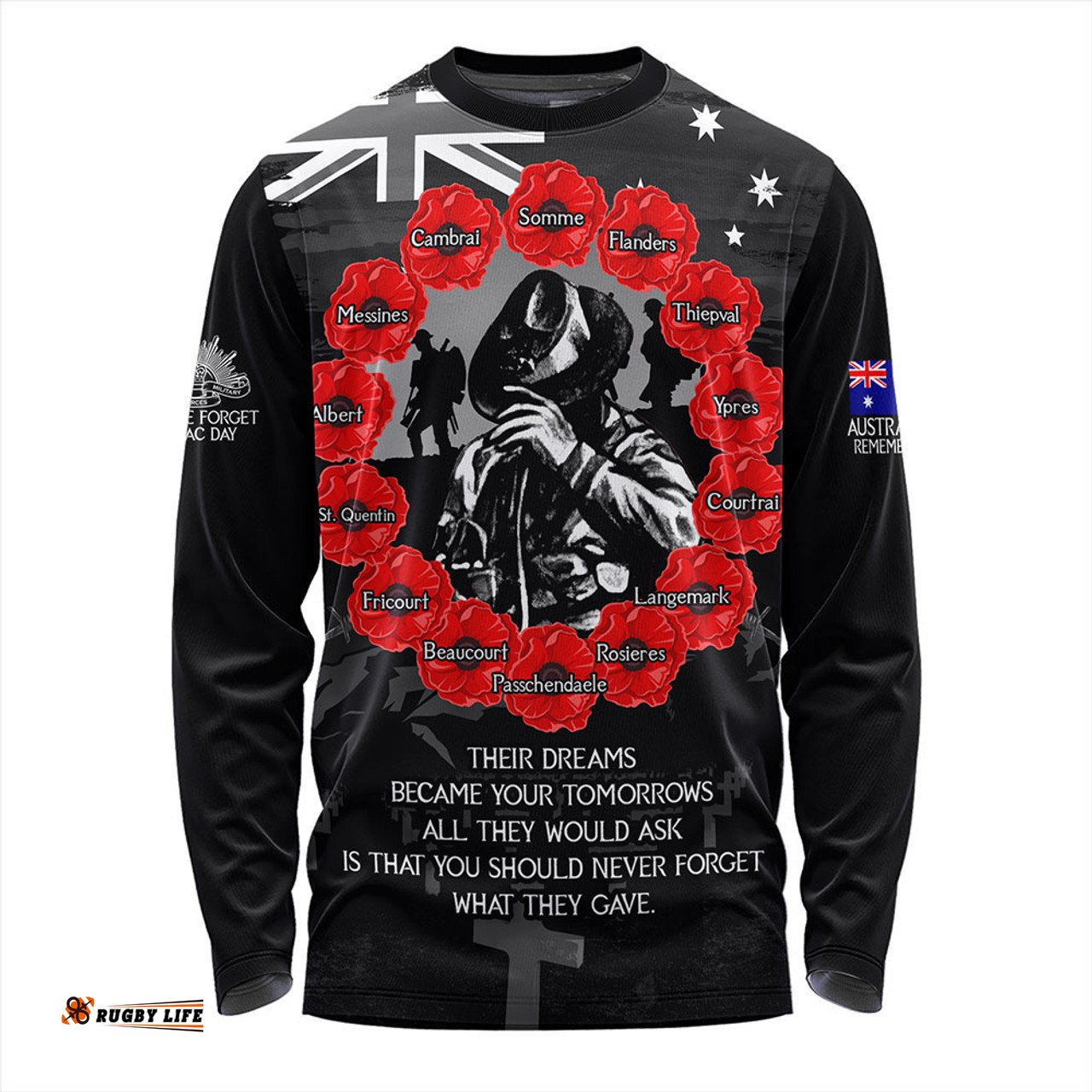 Amazing Aussie Australia Anzac Day Lest We Forget Battlefields Remembered Long Sleeve T-shirt
