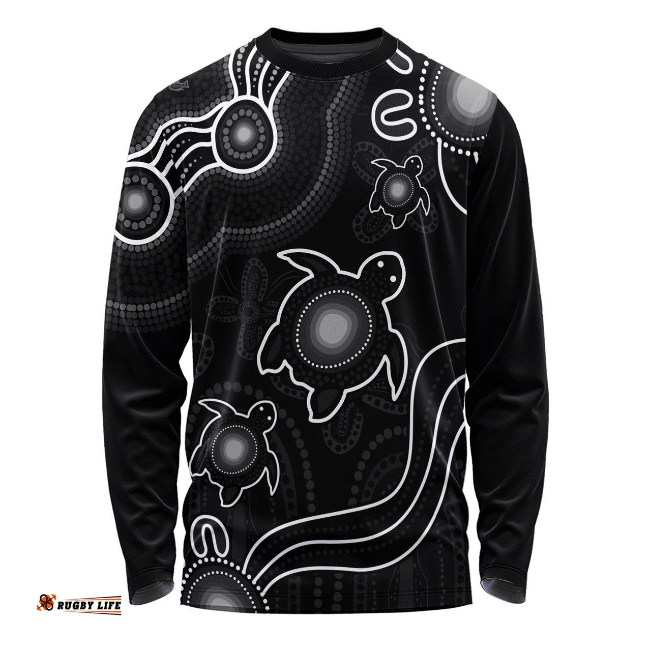 Amazing Aussie Australia Aboriginal Turtle Dreaming Journey Featuring Dot Art Black Long Sleeve T-shirt