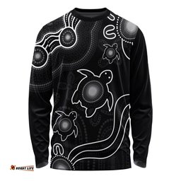 Amazing Aussie Australia Aboriginal Turtle Dreaming Journey Featuring Dot Art Black Long Sleeve T-shirt