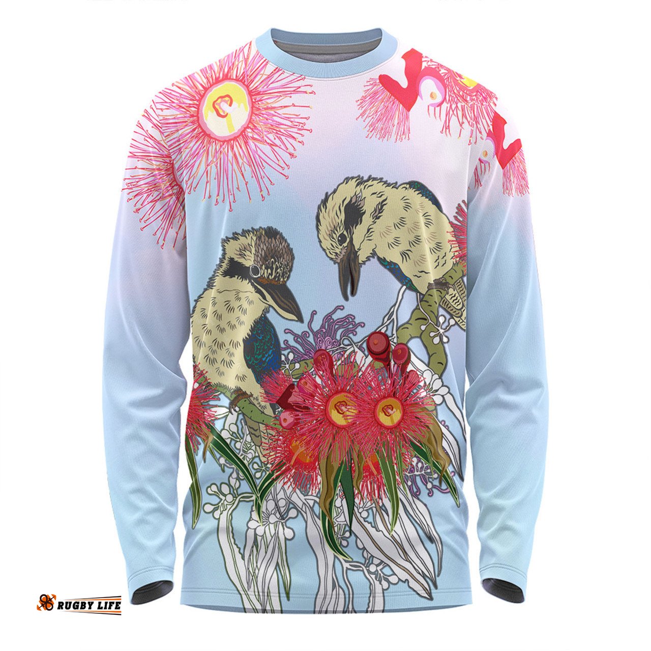 Amazing Aussie Australia Kookaburra Couple Kookaburra With Eucalyptus Flower Art Long Sleeve T-shirt