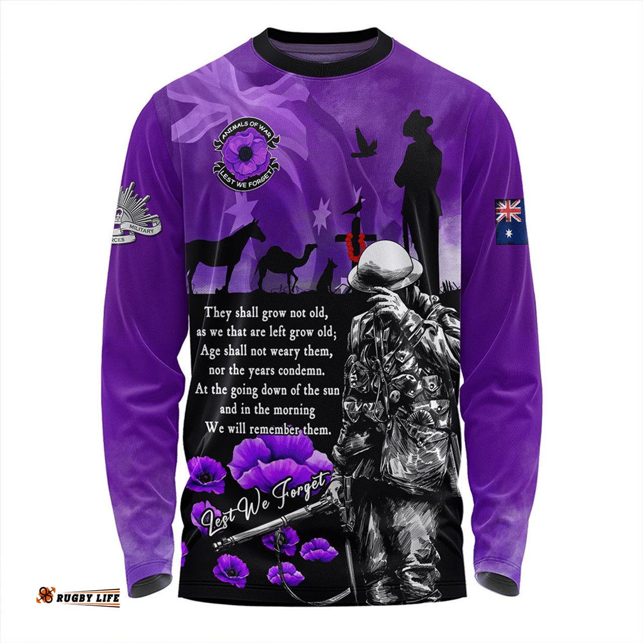 Amazing Aussie Australia Anzac Day Remembering The Animals Victims Of War Long Sleeve T-shirt
