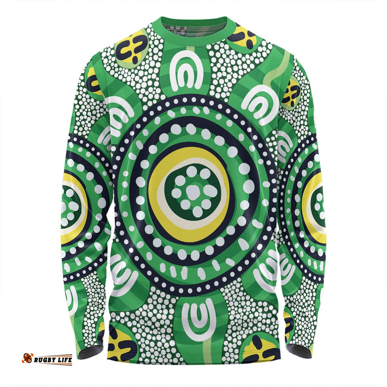 Amazing Aussie Australia Dot Painting Inspired Aboriginal Green Aboriginal Inspired Dot Art Long Sleeve T-shirt