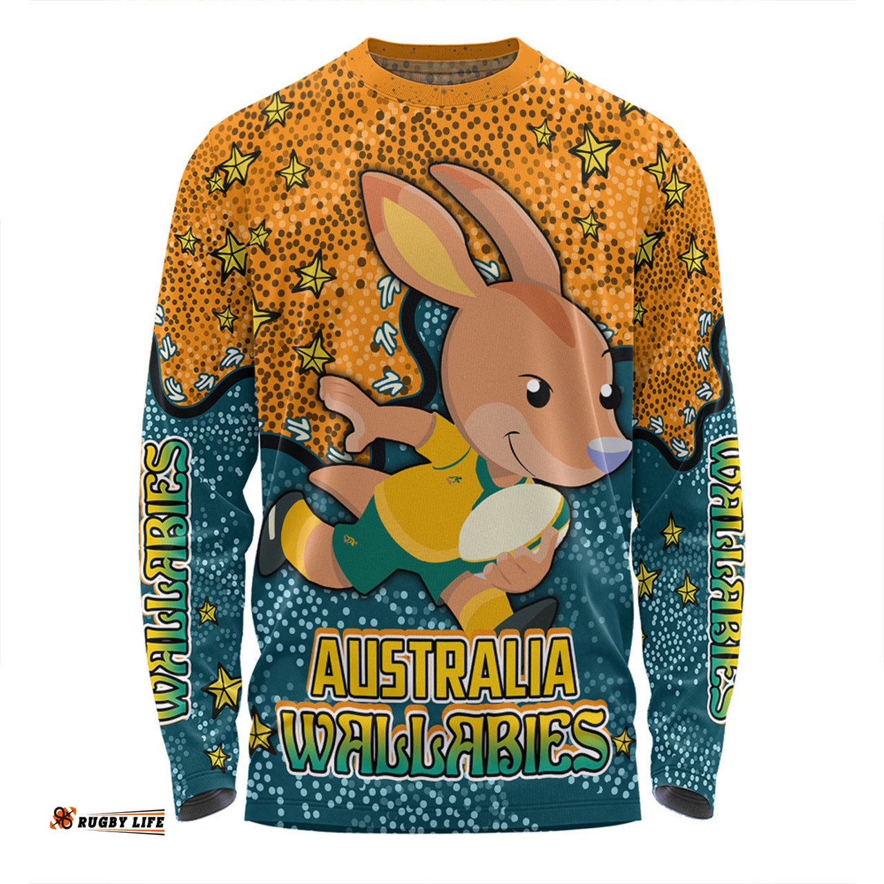 Amazing Aussie Australia Wallabies Custom Team With Dot And Star Patterns For Tough Fan Long Sleeve T-shirt