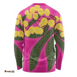 Amazing Aussie Australia Flowers Aboriginal Australian Yellow Wattle Flowers Painting In Aboriginal Dot Art Style Long Sleeve T-shirt