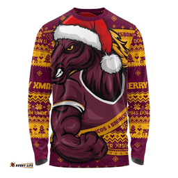 Amazing Aussie Brisbane Broncos Ugly Knit Style For Christmas Game Fans Long Sleeve T-shirt