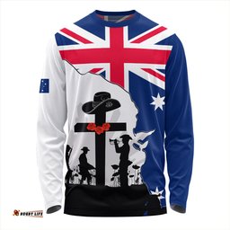 Amazing Aussie Australia Anzac Day Anzac Day With Map And Flag Australia Long Sleeve T-shirt