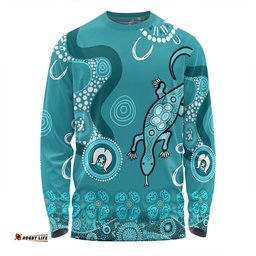 Amazing Aussie Australia Goanna Aboriginal Indigenous Dot Goanna (Teal Blue) Long Sleeve T-shirt