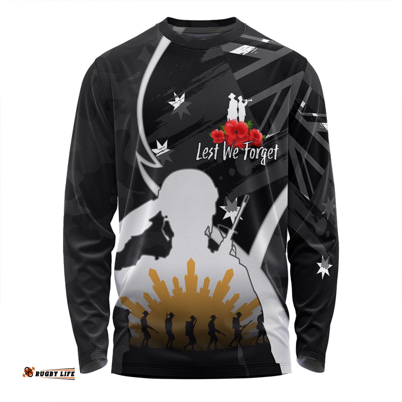 Amazing Aussie Australia Anzac Day Custom Lest We Forget With Black Camouflage Pattern Long Sleeve T-shirt