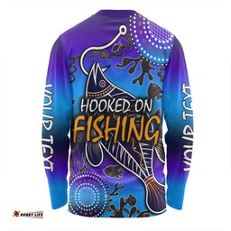 Amazing Aussie Australia Fishing Aboriginal Fishing Custom Hooked On Fishing With Aboriginal Patterns Long Sleeve T-shirt