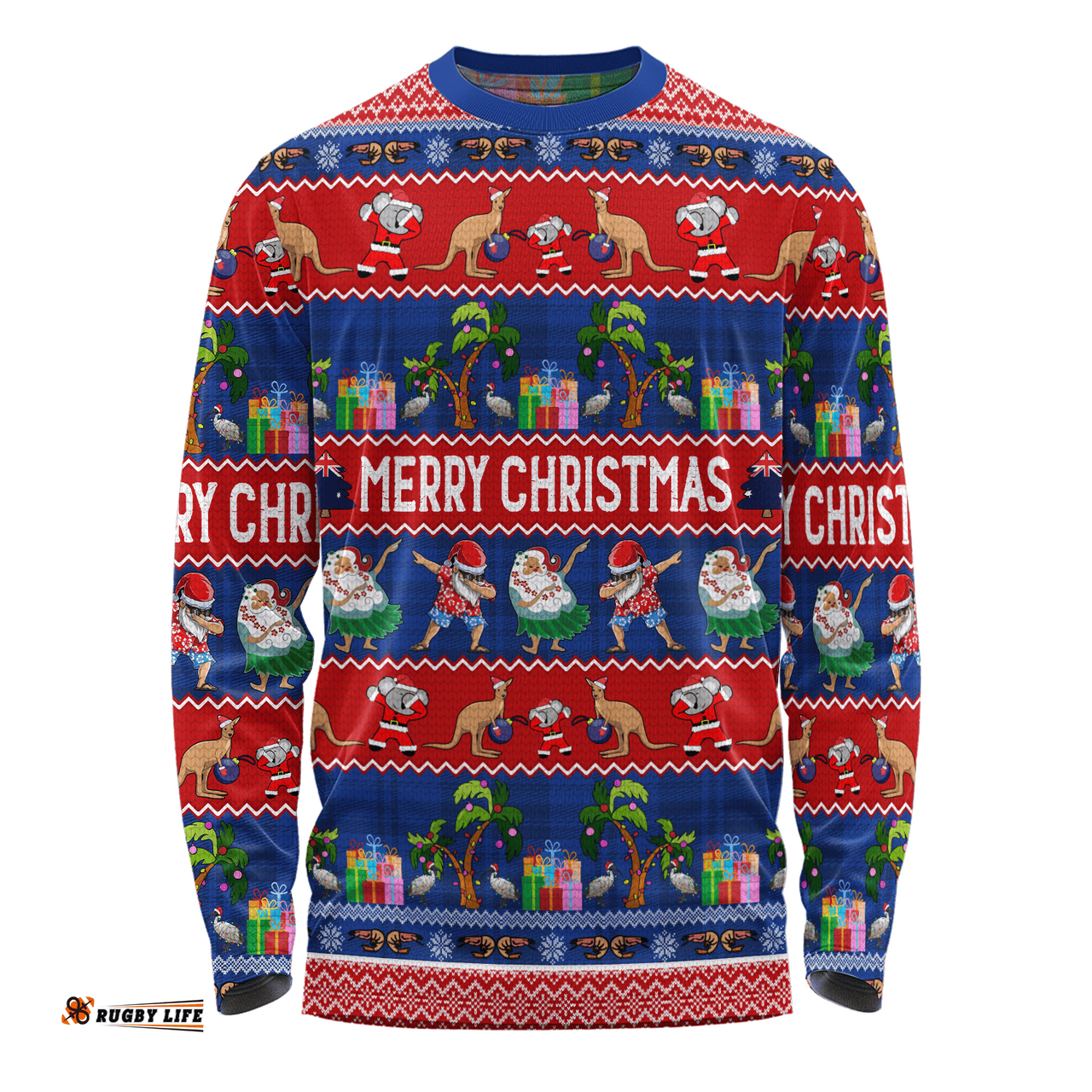 Amazing Aussie Australia Christmas Custom Tropical Ugly Xmas Santa Dapping And Dancing Long Sleeve T-shirt