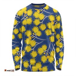 Amazing Aussie Australia Flowers Aboriginal Yellow Wattle Flowers With Aboriginal Dot Art Long Sleeve T-shirt
