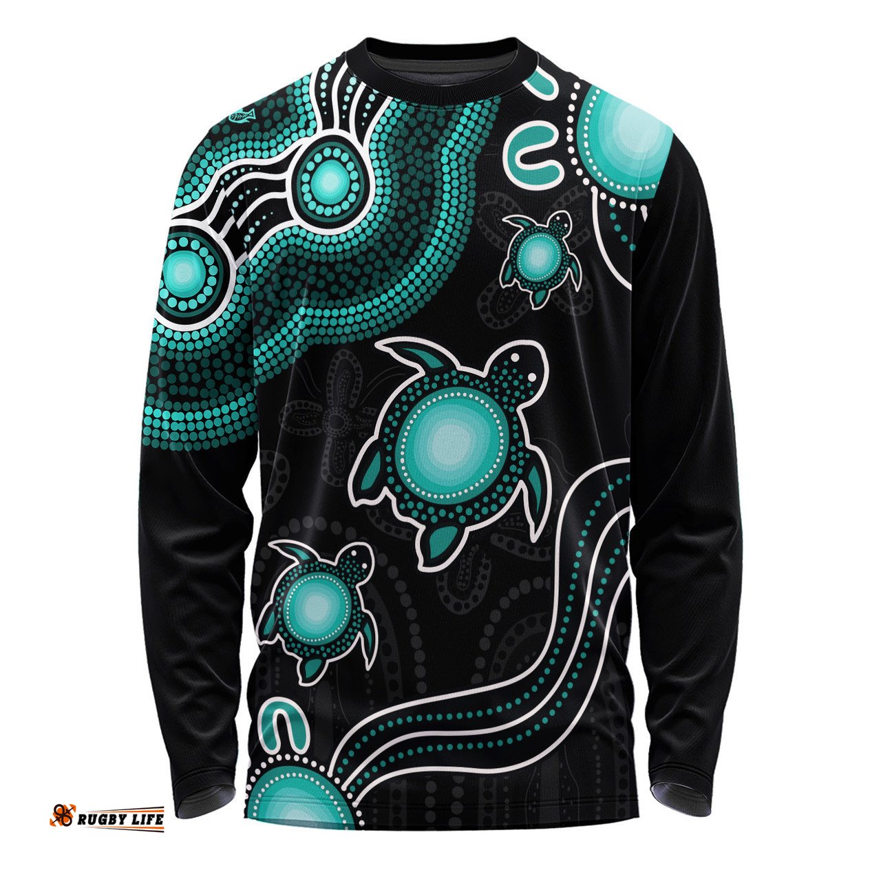 Amazing Aussie Australia Aboriginal Turtle Dreaming Journey Featuring Dot Art Turquoise Long Sleeve T-shirt