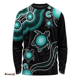 Amazing Aussie Australia Aboriginal Turtle Dreaming Journey Featuring Dot Art Turquoise Long Sleeve T-shirt