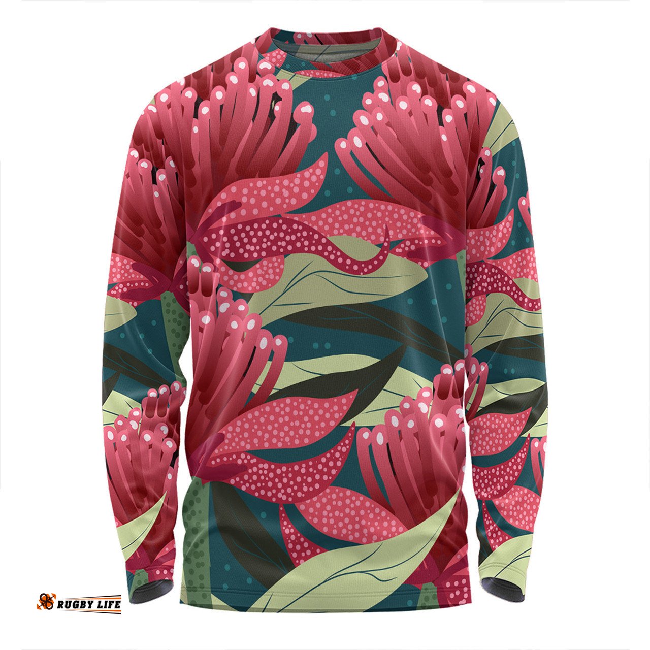 Amazing Aussie Australia Flowers Aboriginal Australian Waratah Flowers Painting In Aboriginal Style Long Sleeve T-shirt