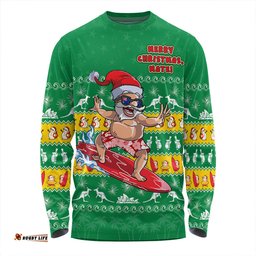 Amazing Aussie Australia Merry Christmas Mate Surf's Up Santa Green Long Sleeve T-shirt