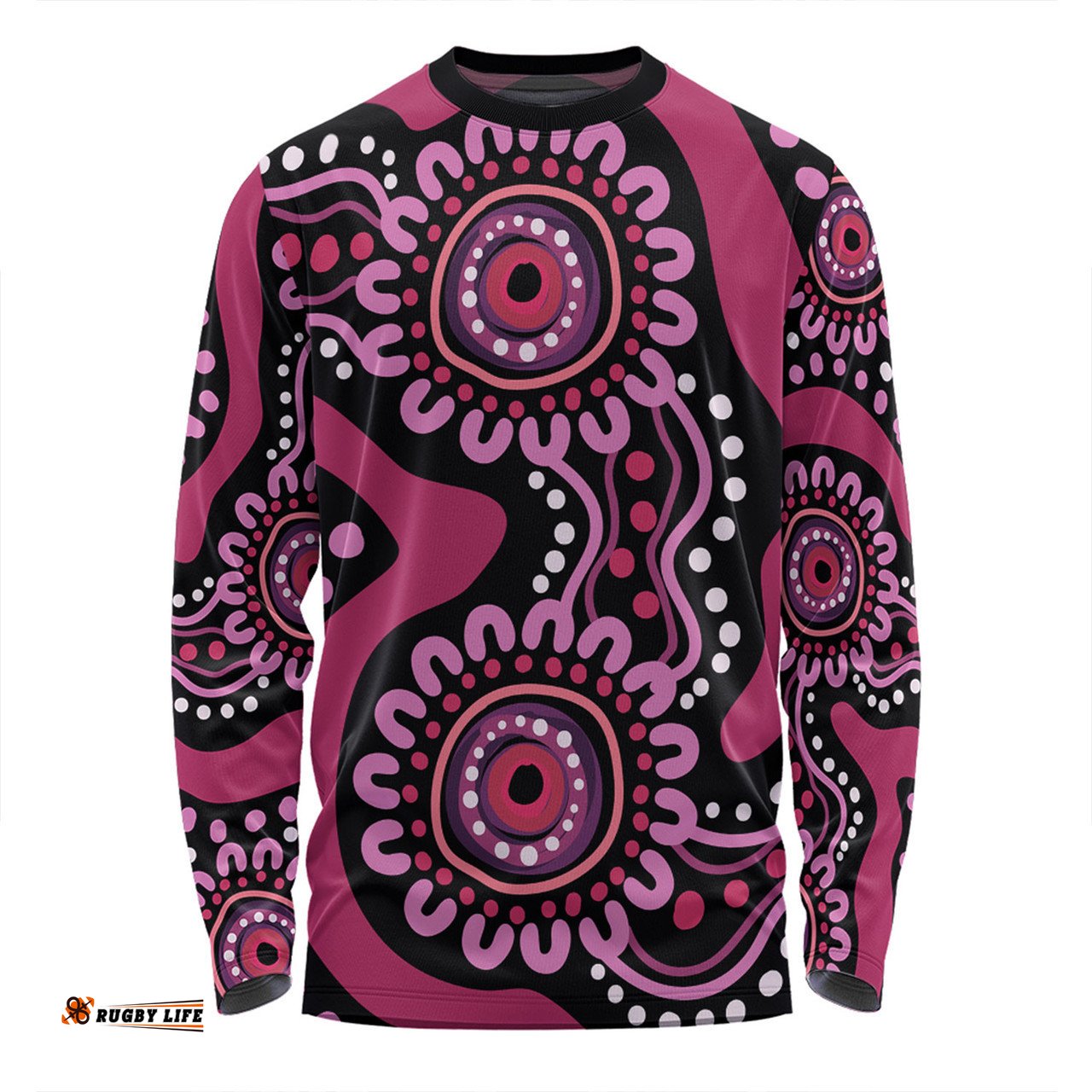 Amazing Aussie Australia Dot Painting Inspired Aboriginal Pink Flowers Aboriginal Dot Art Long Sleeve T-shirt
