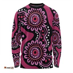 Amazing Aussie Australia Dot Painting Inspired Aboriginal Pink Flowers Aboriginal Dot Art Long Sleeve T-shirt