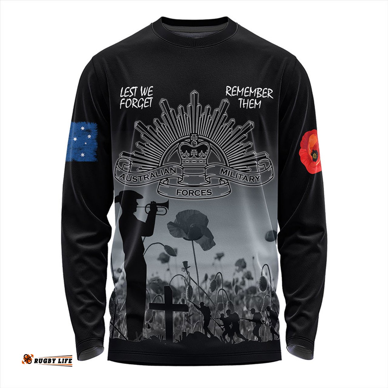 Amazing Aussie Australia Anzac Day Lest We Forget Black Long Sleeve T-shirt