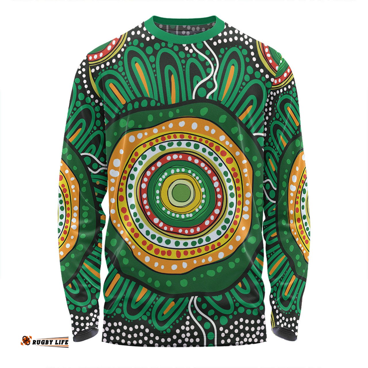 Amazing Aussie Australia Aboriginal Green Aboriginal Style Dot Painting Long Sleeve T-shirt