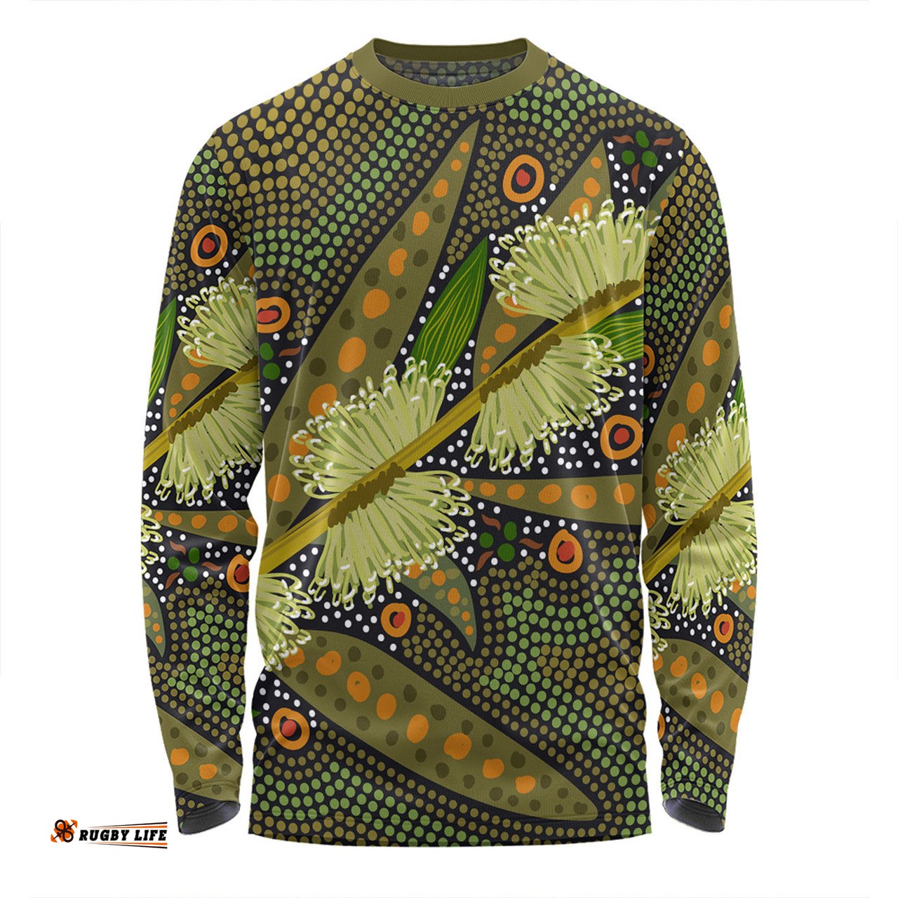 Amazing Aussie Australia Flowers Aboriginal Aboriginal Dot Art Of Australian Native Flower Hakea Sericea Long Sleeve T-shirt