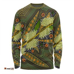 Amazing Aussie Australia Flowers Aboriginal Aboriginal Dot Art Of Australian Native Flower Hakea Sericea Long Sleeve T-shirt
