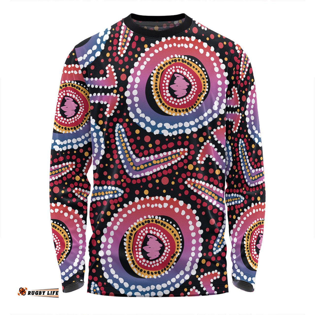 Amazing Aussie Australia Dot Painting Inspired Aboriginal Boomerang From Aboriginal Art Long Sleeve T-shirt