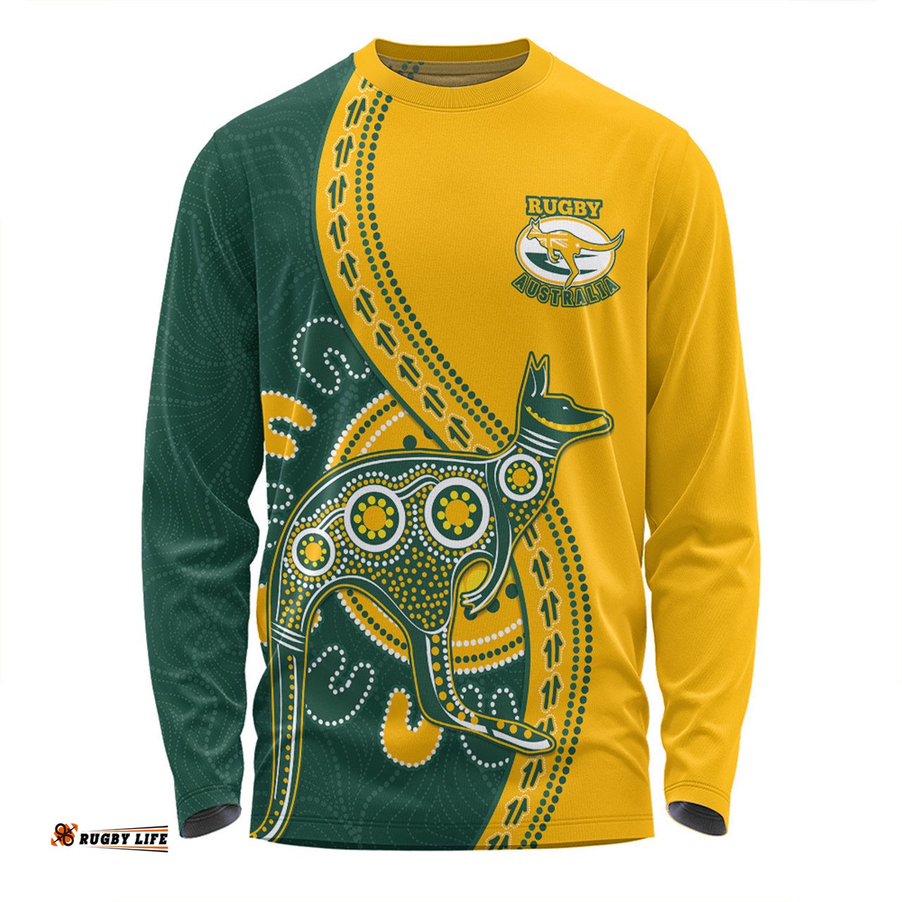 Amazing Aussie Australia Wallabies Custom Go Wallabies Aboriginal Inspired Jersey Yellow Long Sleeve T-shirt