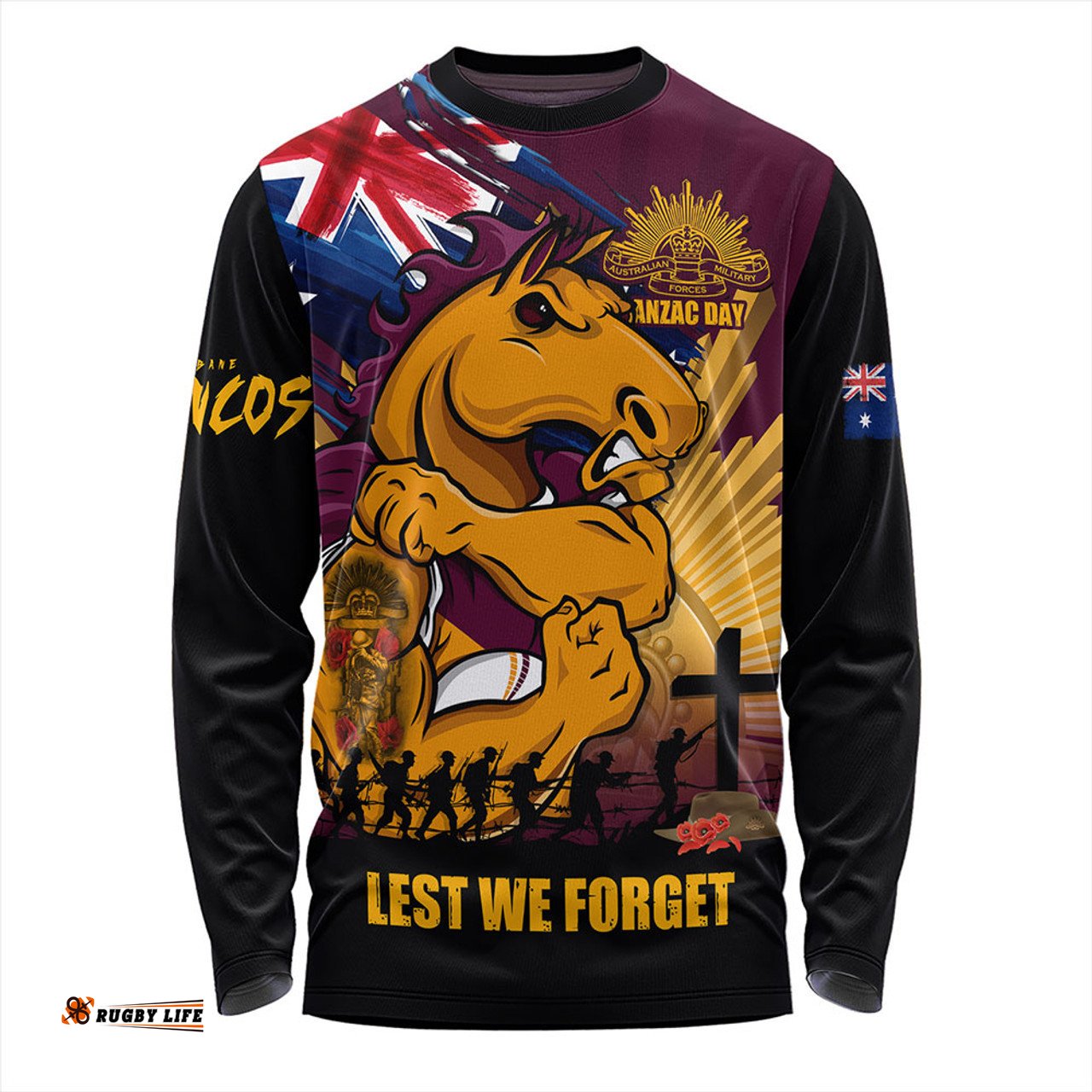 Amazing Aussie Brisbane Broncos Fearless ANZAC Defender Long Sleeve T-shirt