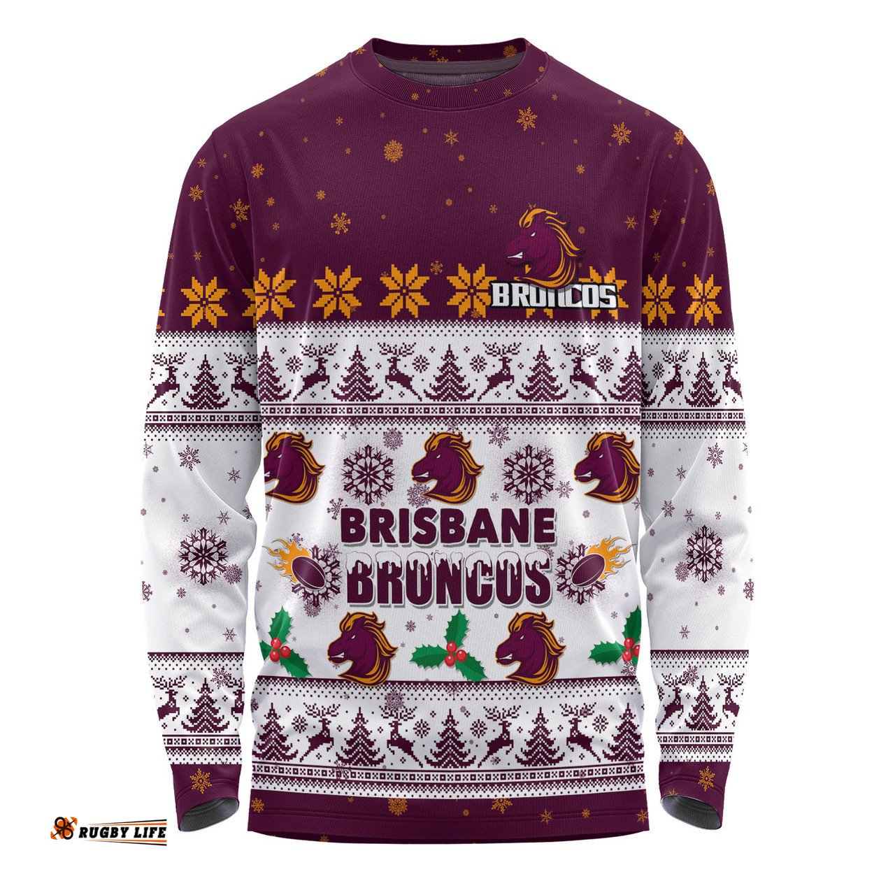 Amazing Aussie Brisbane Broncos Christmas Custom Special Ugly Christmas Long Sleeve T-shirt