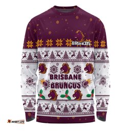 Amazing Aussie Brisbane Broncos Christmas Custom Special Ugly Christmas Long Sleeve T-shirt