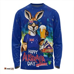 Amazing Aussie Australia Happy Australia Day Funny Kangaroo With Beer Long Sleeve T-shirt