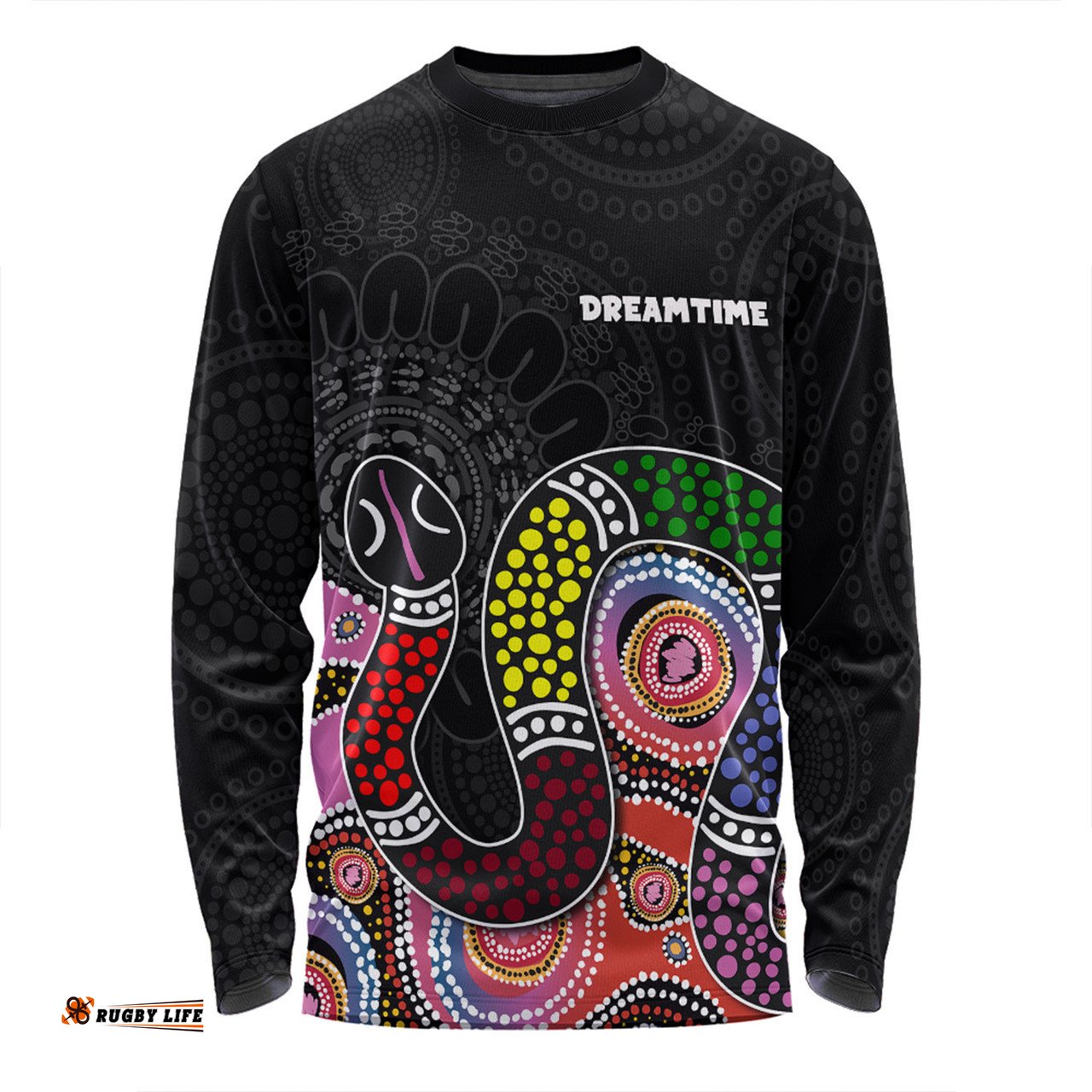 Amazing Aussie Australia Rainbow Serpent Aboriginal Custom Dreamtime Rainbow Serpent Featuring Dot Style Long Sleeve T-shirt